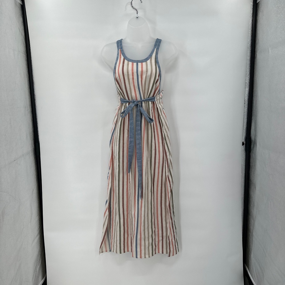 Coastal‎ Stripe Linen Blend Maxi Dress XXL Criss Cross Back Cottagecore